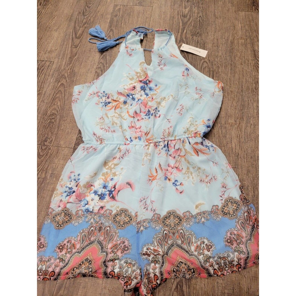 Francesca's Collections Floral Blue Romper